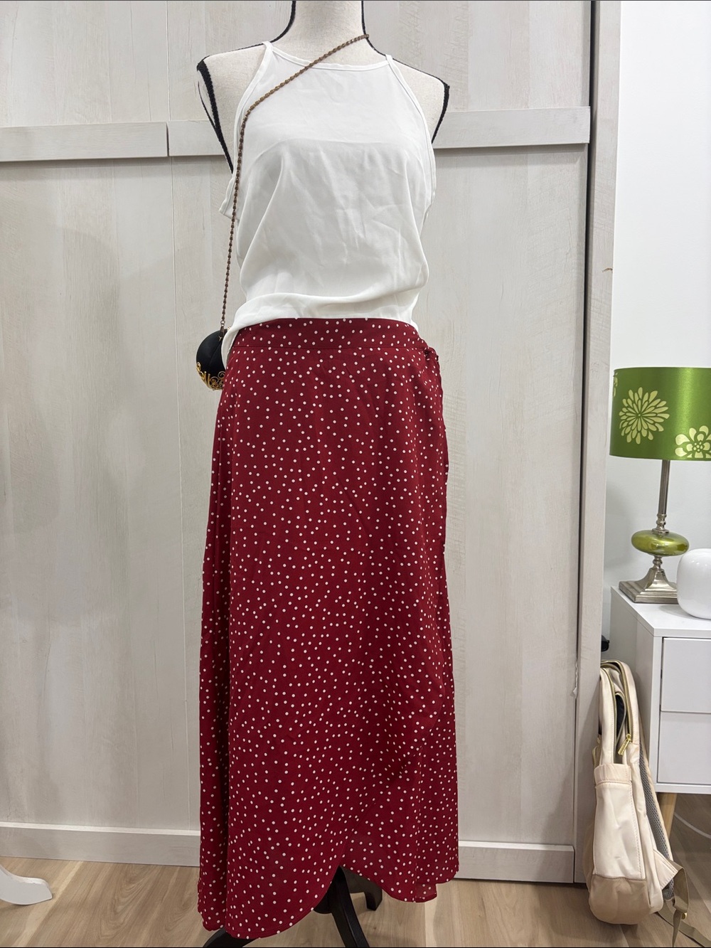 Newchoice Boho Polka Dot Wrap Midi Skirt Red Size Large - Excellent Condition